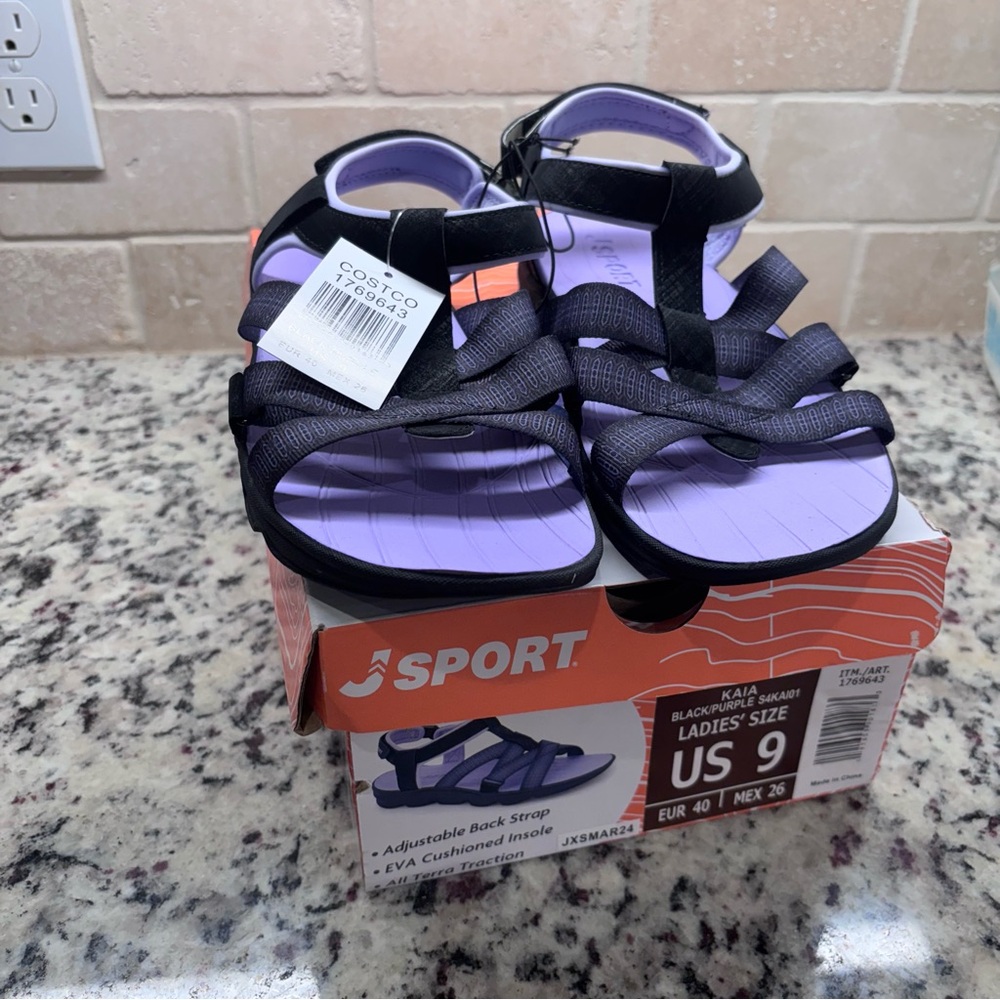 JSport by Jambu Black and Purple Sandals All Terrain Traction
